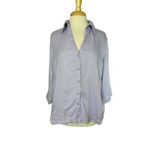 DAVID N WOMAN Lavender 100% Hanky Linen 3/4 Sleeve Button Up Shirt Size 2X
